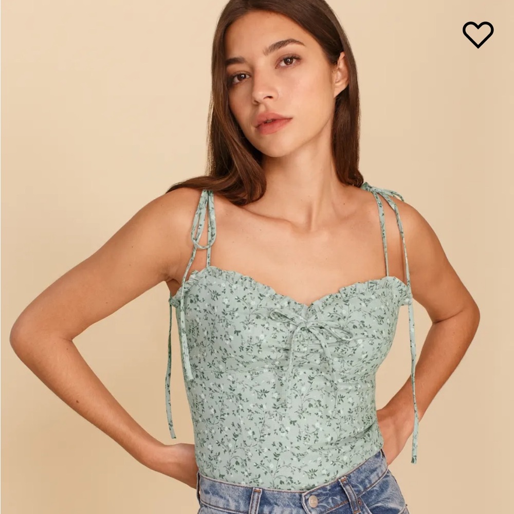 Reformation Mint Green Floral Tie-Shoulder Tank